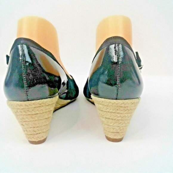 Antonio Melani Womens Black Suede and Patent Leather 2.5" Espadrille Wedge 9.5M - Picture 4 of 9
